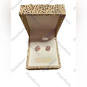 Rachel Ashwell Cubic Zirconia Rose Gold, Sterling Silver Halo Stud Earrings #3